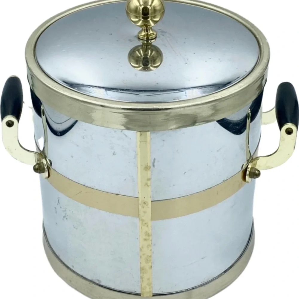 Vintage Mid-Century Kraftware Silver Chrome Metal Ice Bucket Barware
